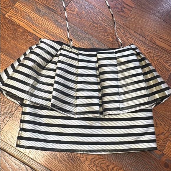 Baum und Pferdgarten Striped Black and White Women's ruffled crop top - Picture 3 of 6